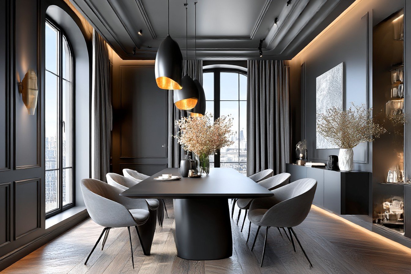Midnight Minimalism Dining Room