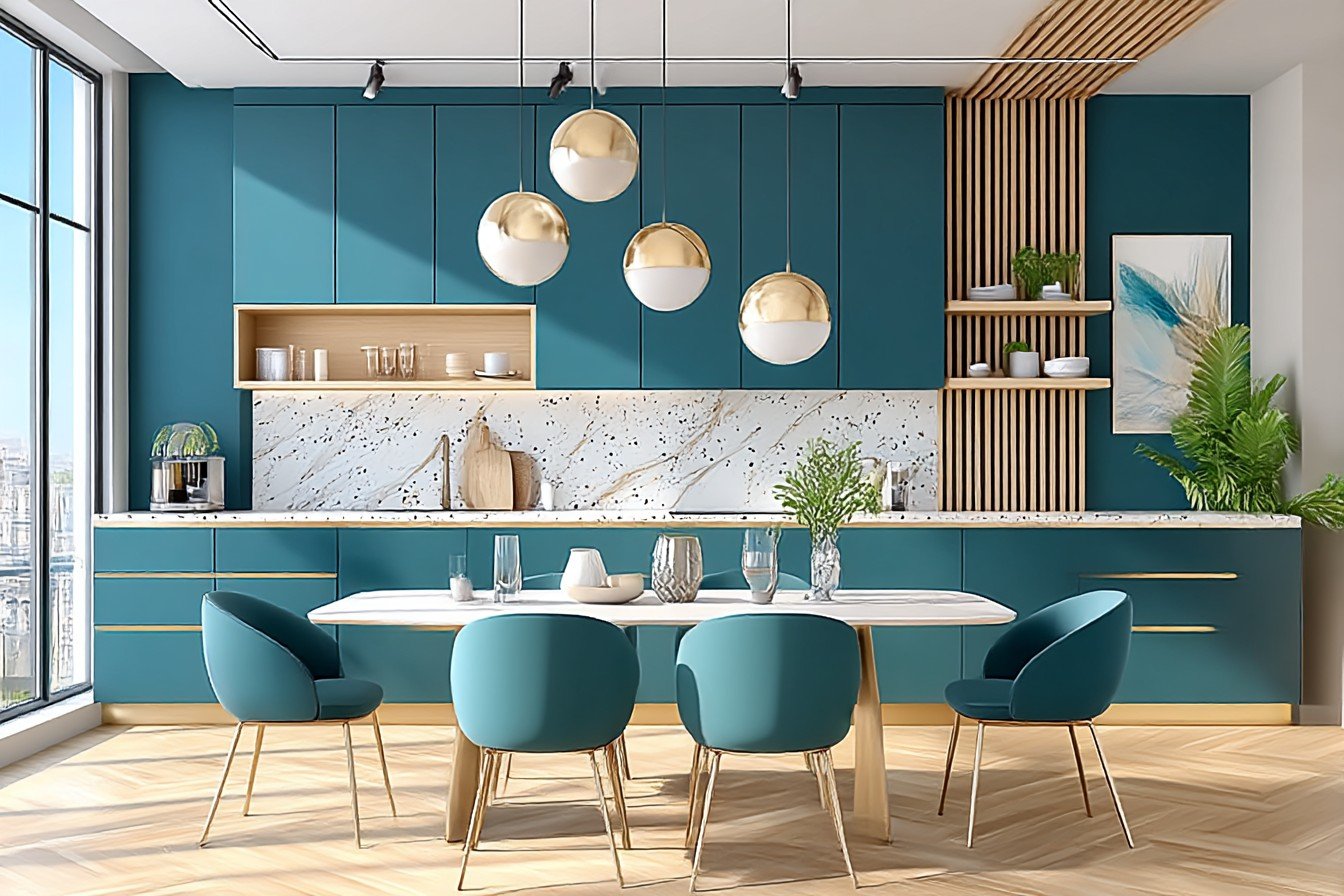 Teal & Brushed Bronze Kitchen