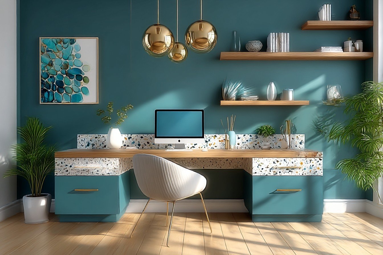 Teal & Brushed Bronze Office