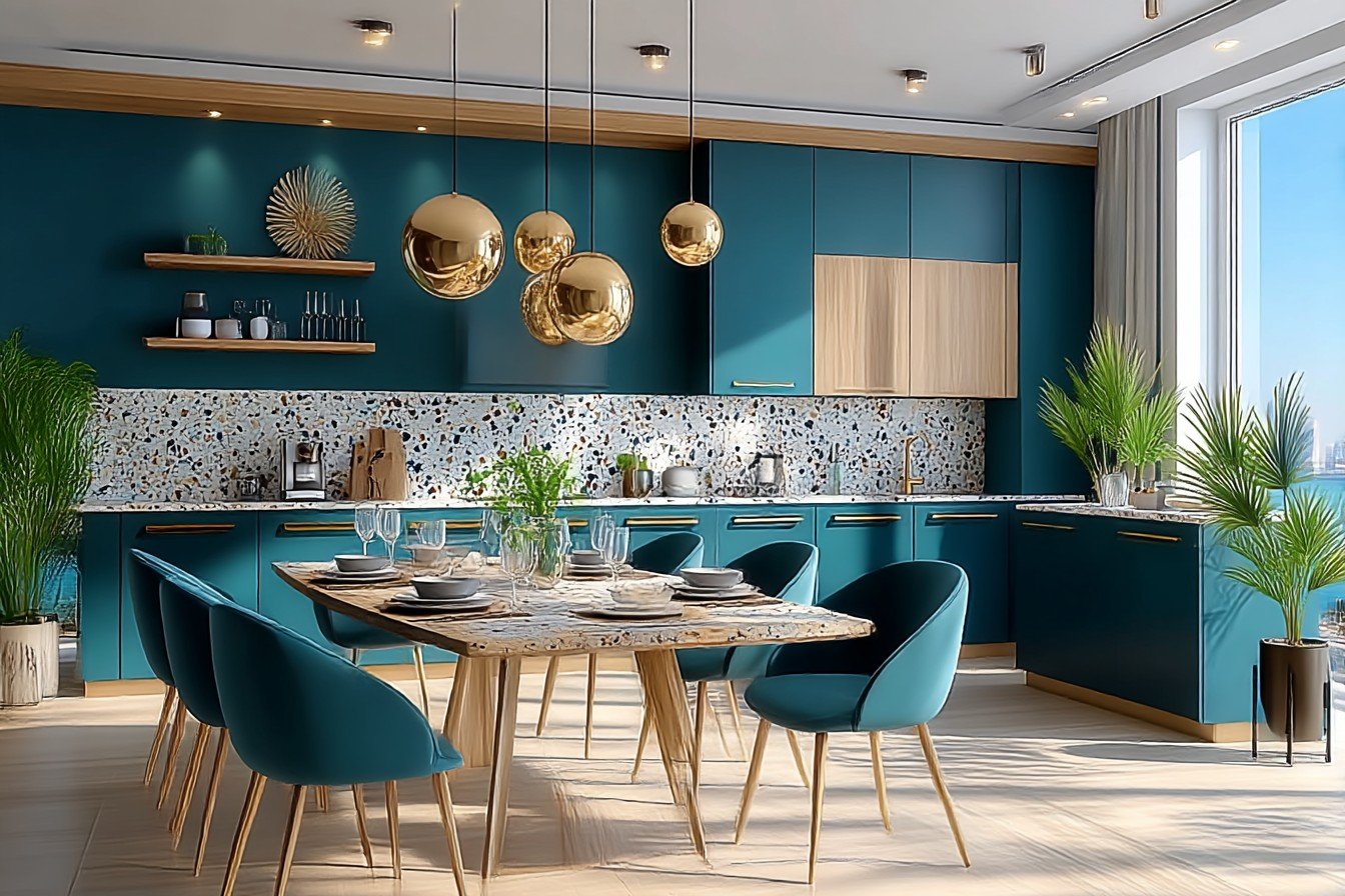 Teal & Brushed Bronze Dining Room