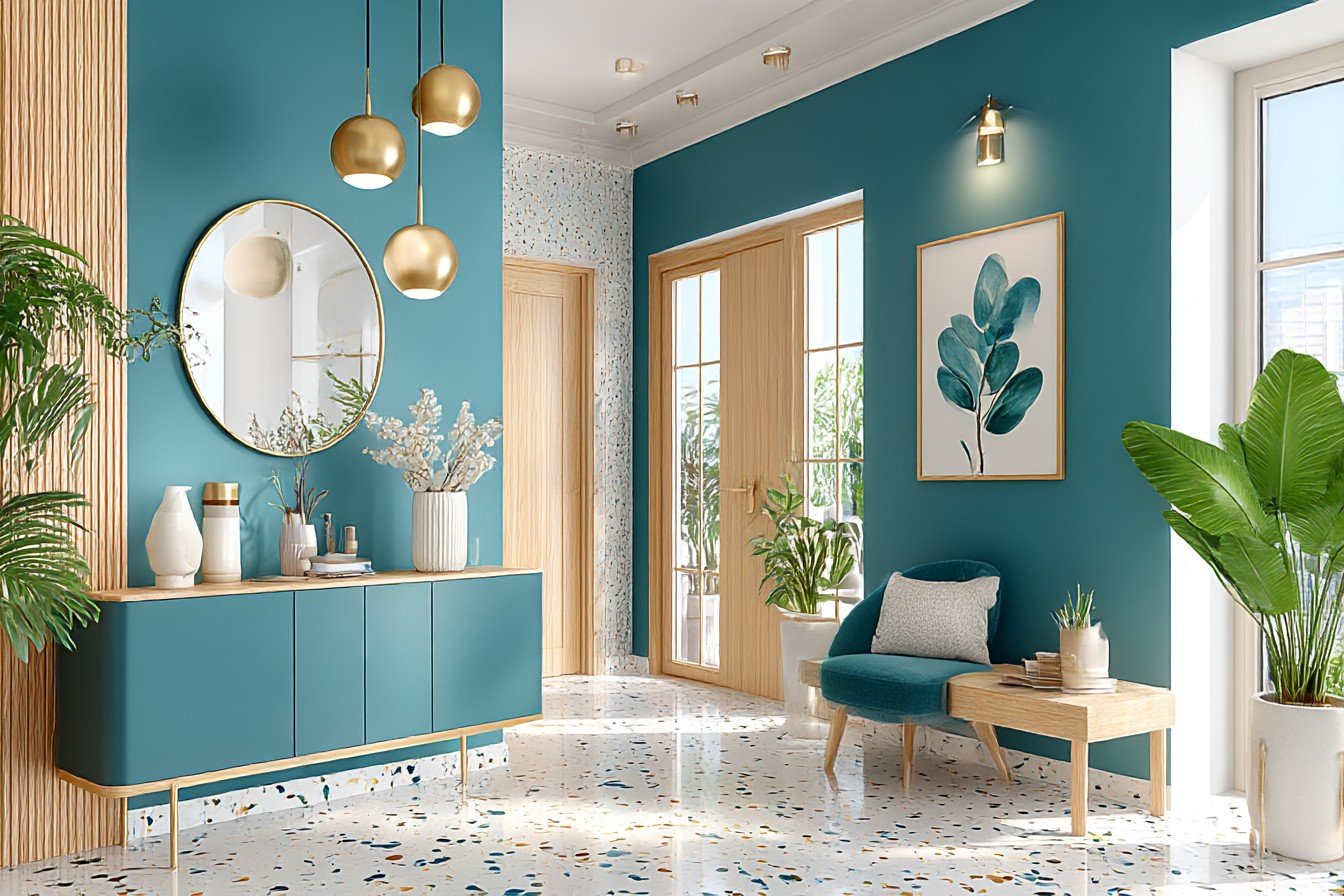 Teal & Brushed Bronze Hallway